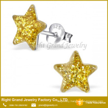 Fashion Stainless Steel Gold Glitter Epoxy Coated Star Earring Studs